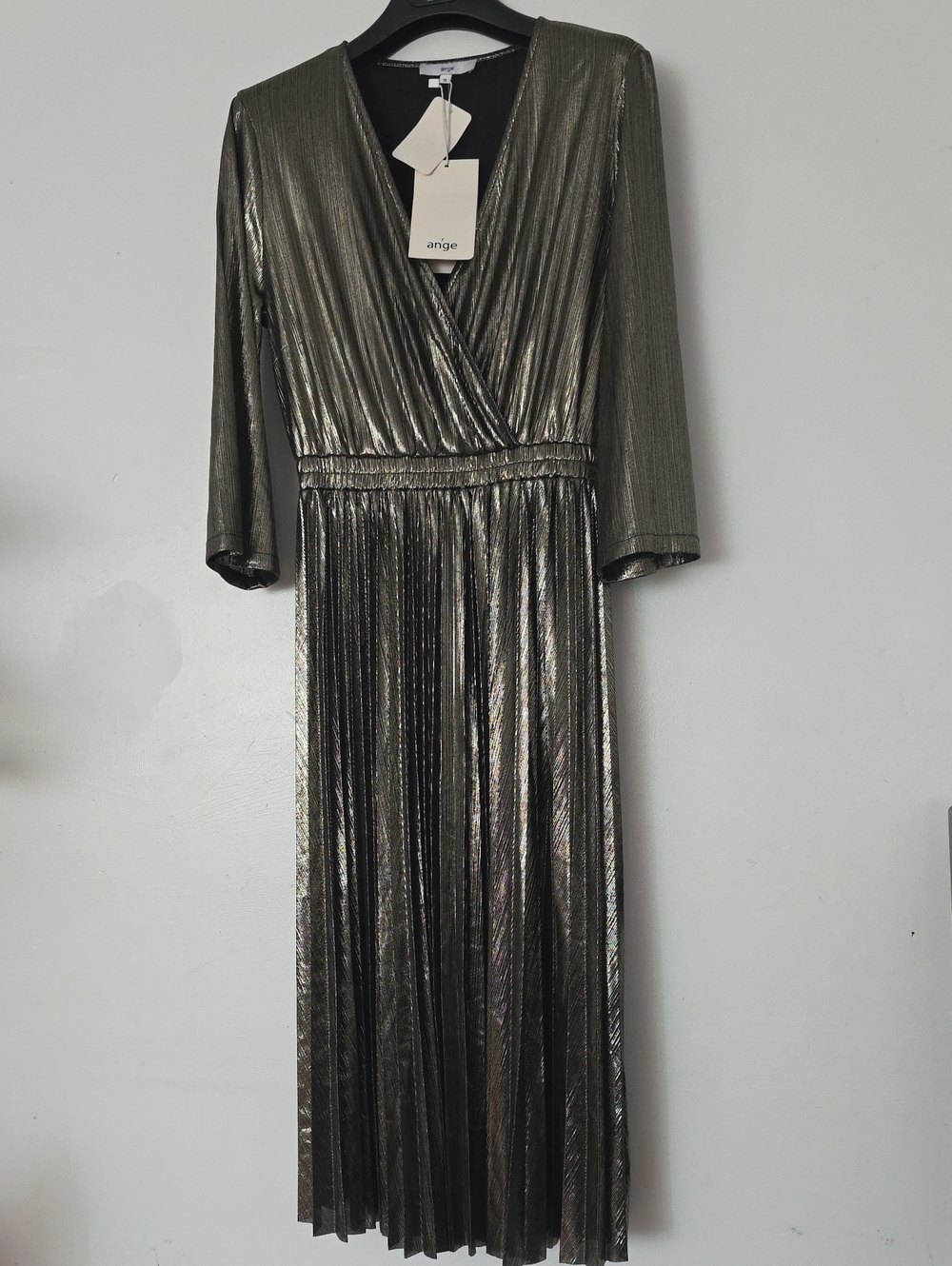 An'ge Metallic Pleated Wrap Dress - Metallic